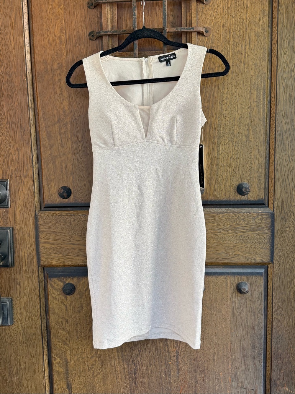 Sequin Hearts Cream Midi Sheath Dress Size 3